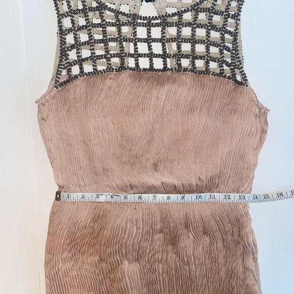 Ark & Co. Peach Pink Beaded Sleeveless Pleated Cocktail Dress Boho Flapper Sz M - Picture 10 of 15